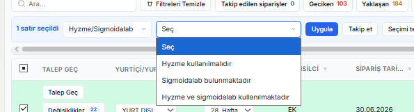 Hyzme/Sigmoidalab alanının toplu seçim ekranı